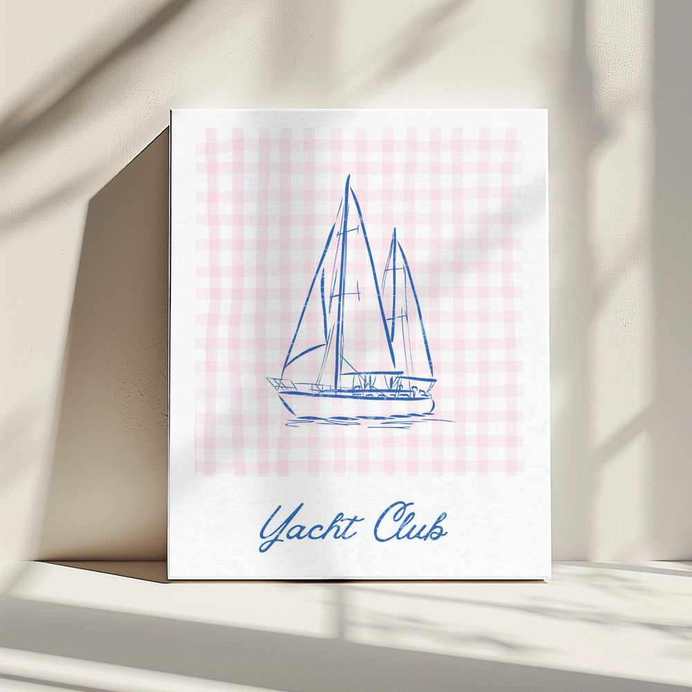 Minimalistische blaue Linienzeichnung einer Yacht | Leinwand