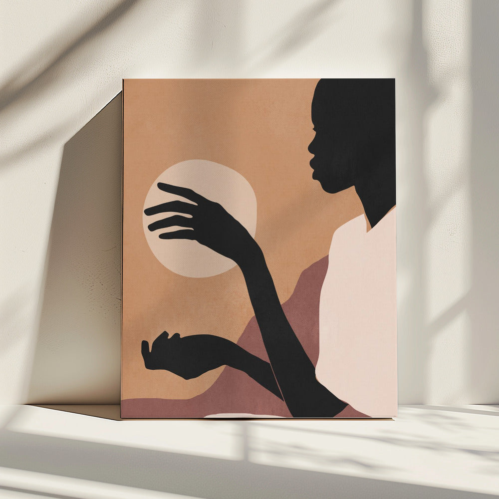 Minimalistische abstrakte Kunst Sonnenuntergang Mädchen | Leinwand