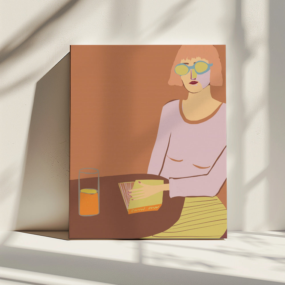 Lesende Dame mit Getränk | Leinwand
