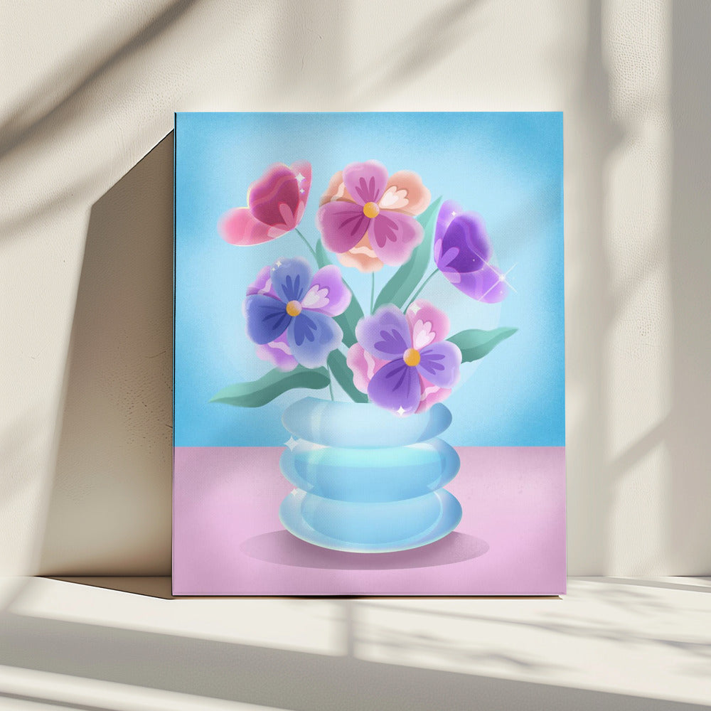 Blütenblätter in blauer Vase | Leinwand