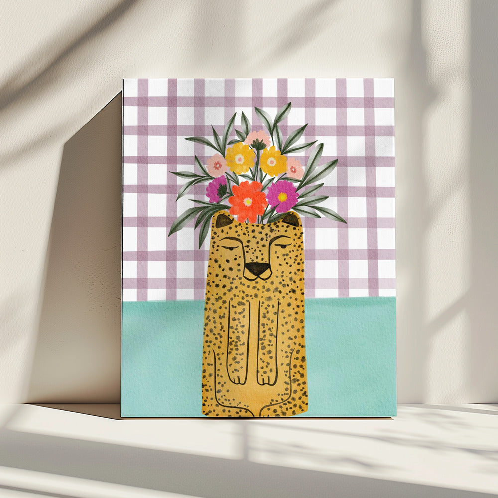 Vase in Leopardenform mit Blume | Leinwand