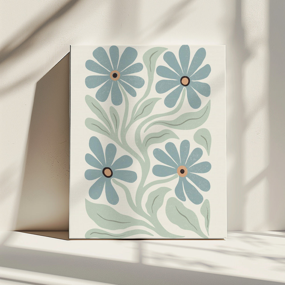 Abstrakte Blumen Blau und Grün | Leinwand