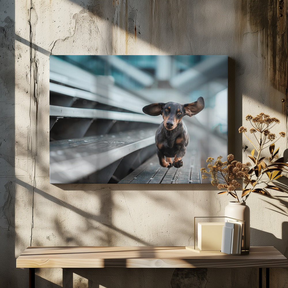 Ein kleiner Hund läuft durch die Welt.... | Canvas