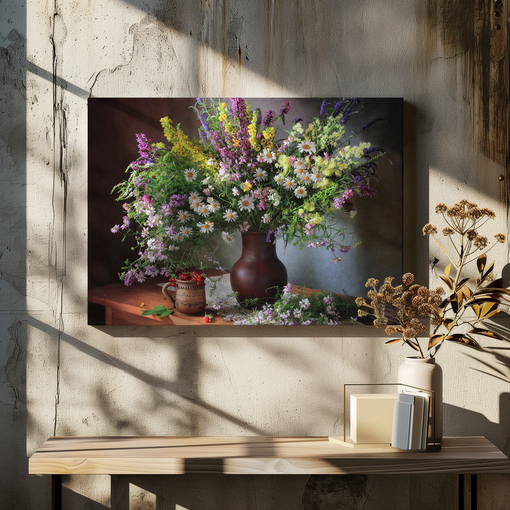 Stillleben mit Wildblumen und Beeren | Leinwand