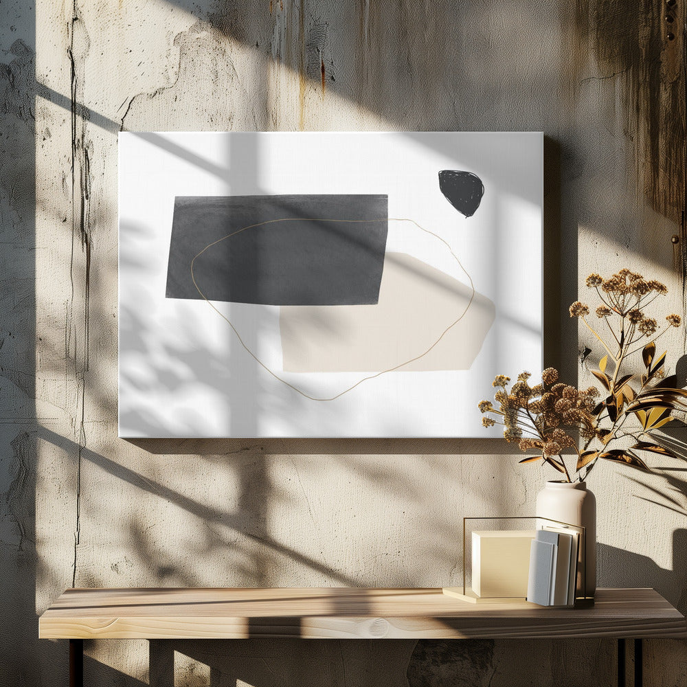 Geometrische Formen in Schwarz, Grau und Beige | Leinwand