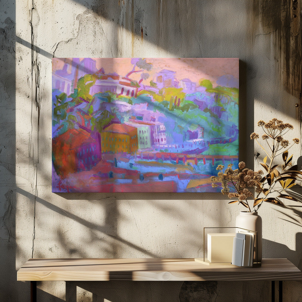 Bunte Hügelszene | Leinwand