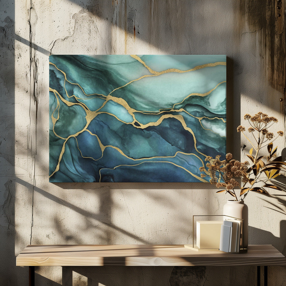 Marmor Eleganz Blaugrün Gold | Leinwand