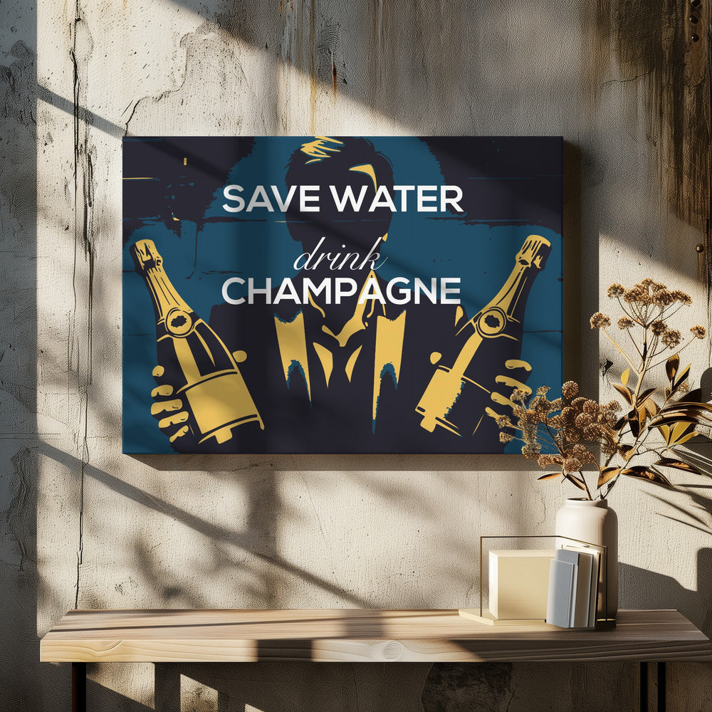 Wasser sparen - Champagner trinken | Leinwand