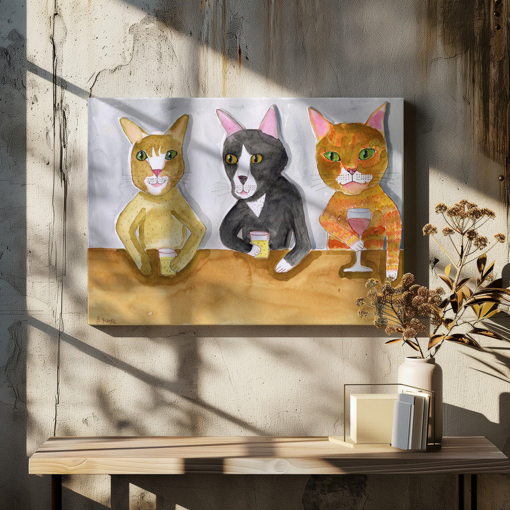 Drei Katzen an der Bar | Leinwand