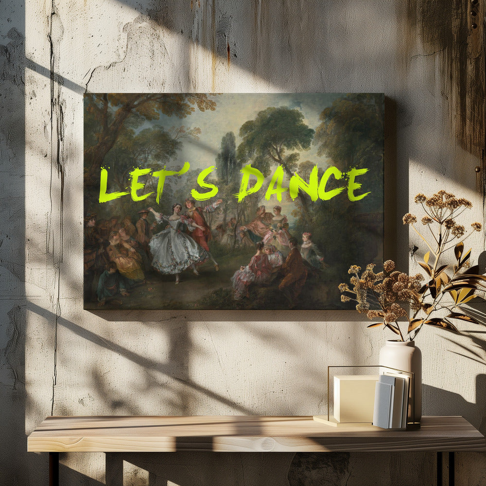 LET'S DANCE NEONGELB VINTAGE MAXIMALISTISCHE KUNST | Leinwand