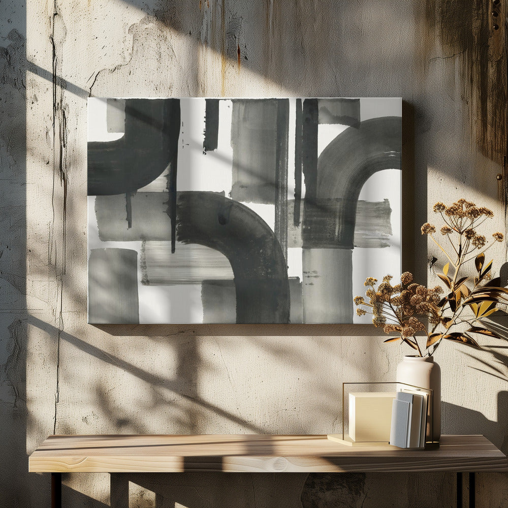 Monochrome abstrakte schwarze Formen 2 | Leinwand