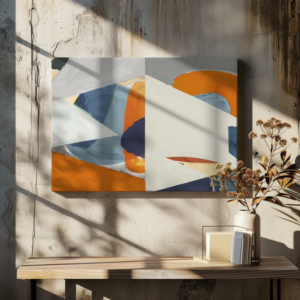 Orange, Blaugrau Abstrakter Kunstdruck | Leinwand