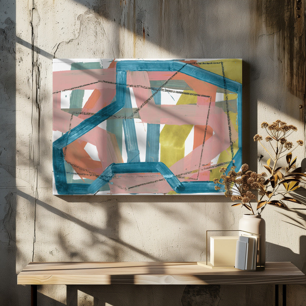 Abstrakte Linien in Blau und Rosa | Kunstdruck auf Leinwand