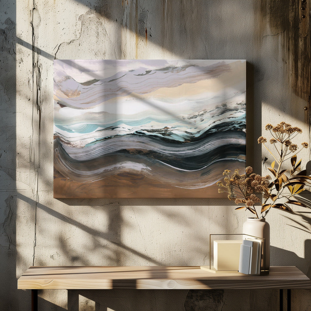 Abstrakte Landschaft Wellen Mokka | Leinwand