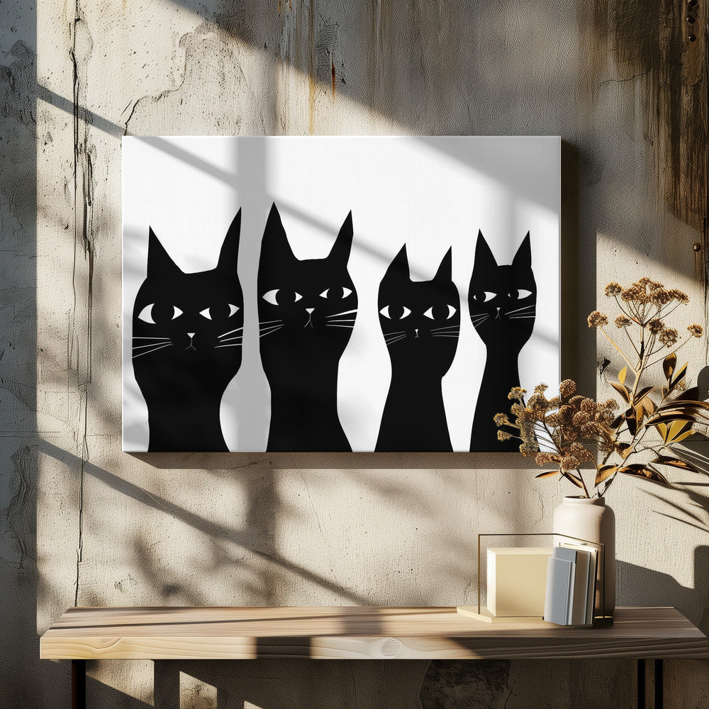 Four black cats | Canvas