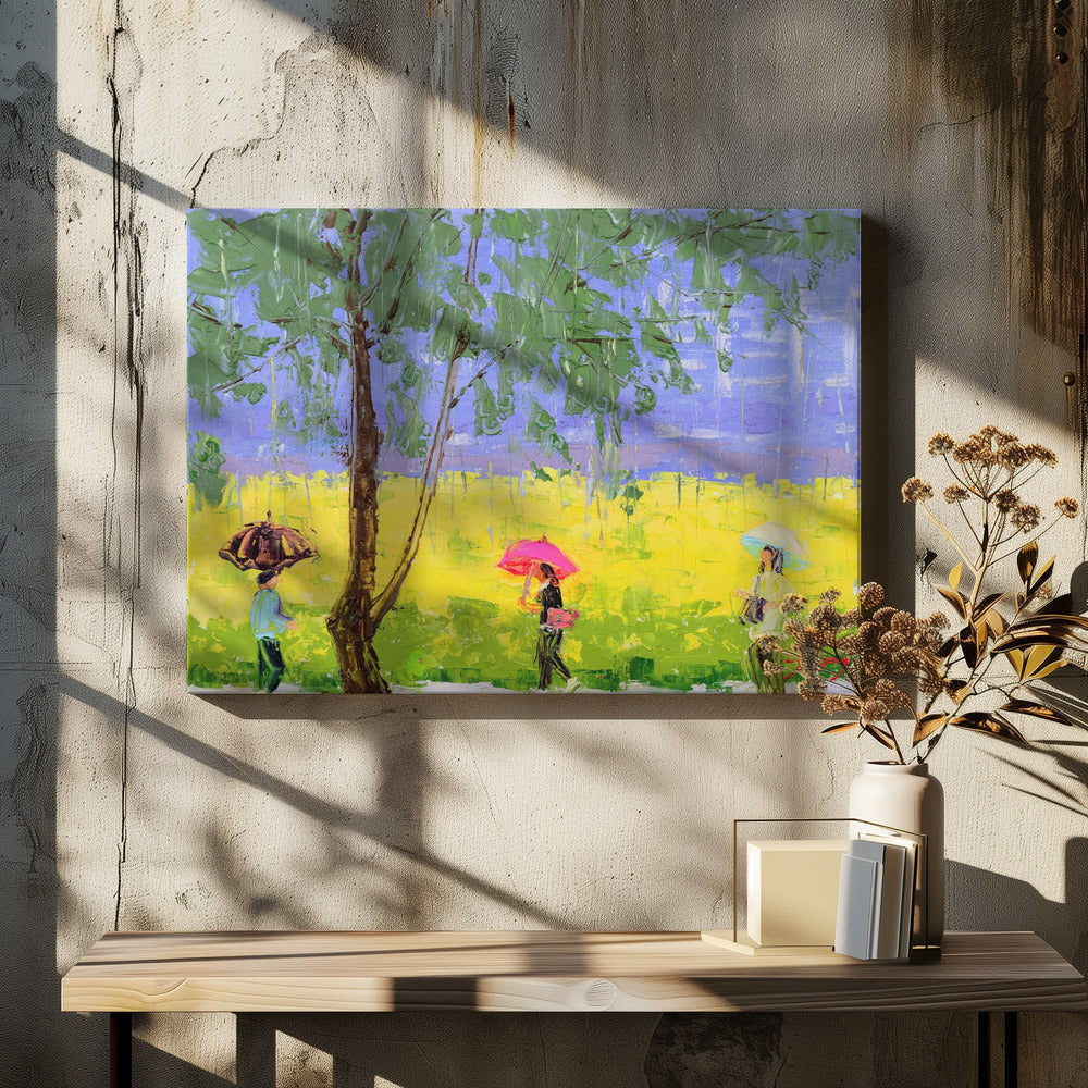 Rapsblumenlandschaft an einem regnerischen Tag | Leinwand
