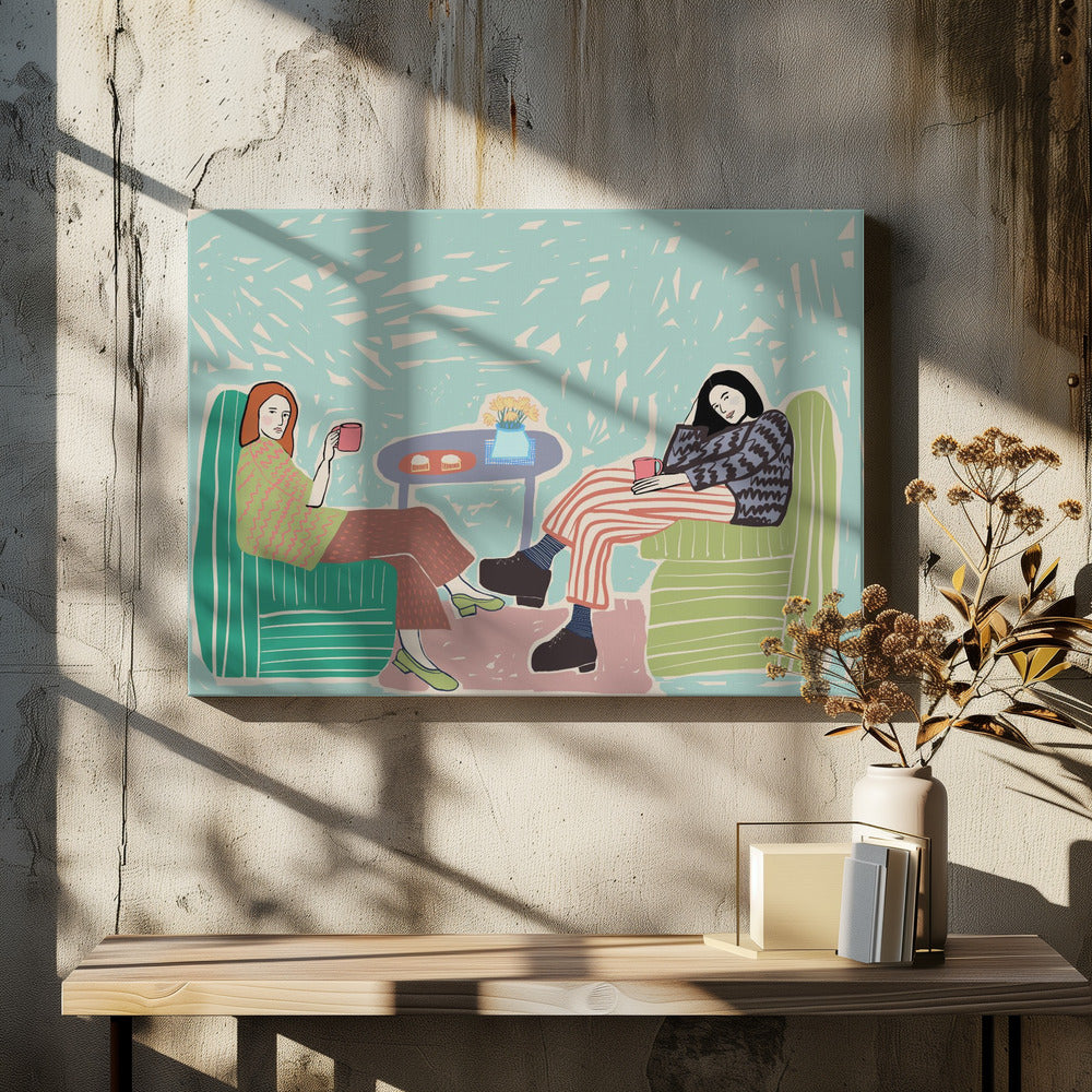 Freunde schlürfen Kaffee | Leinwand