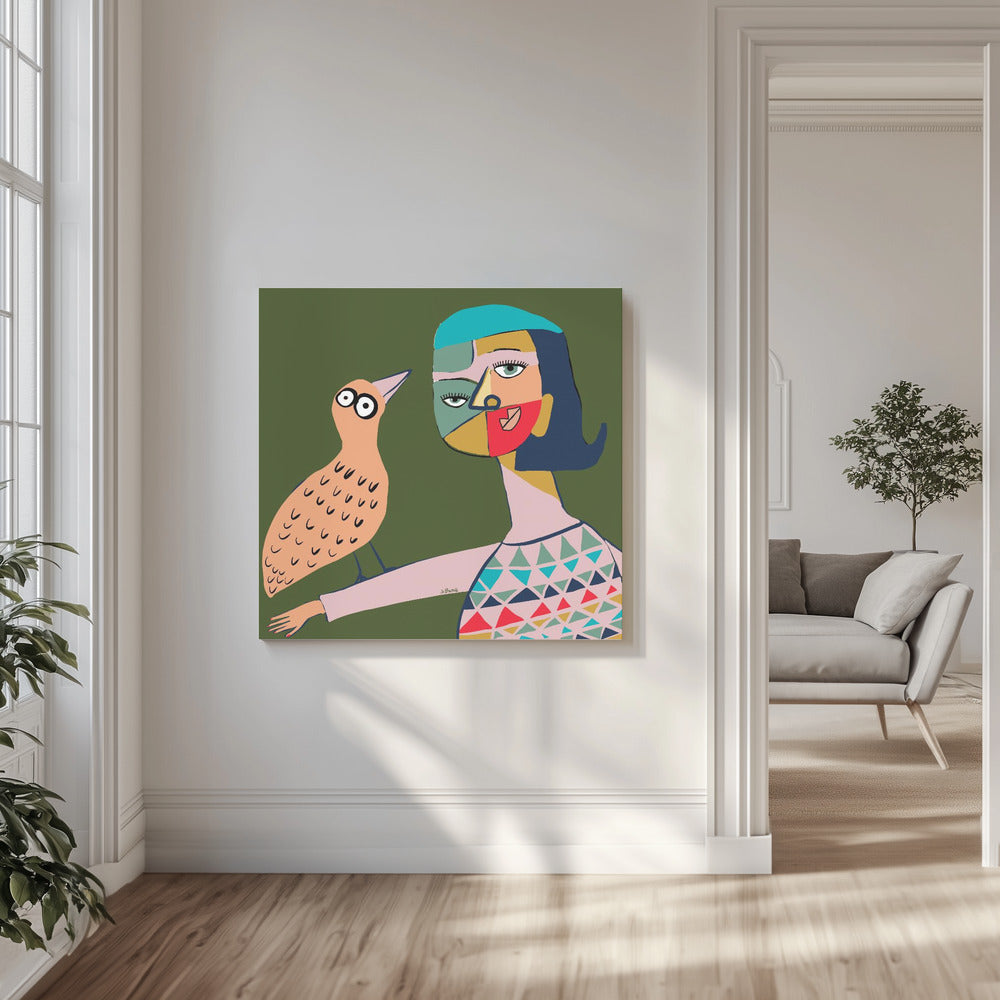Dame mit Vogel | Leinwand