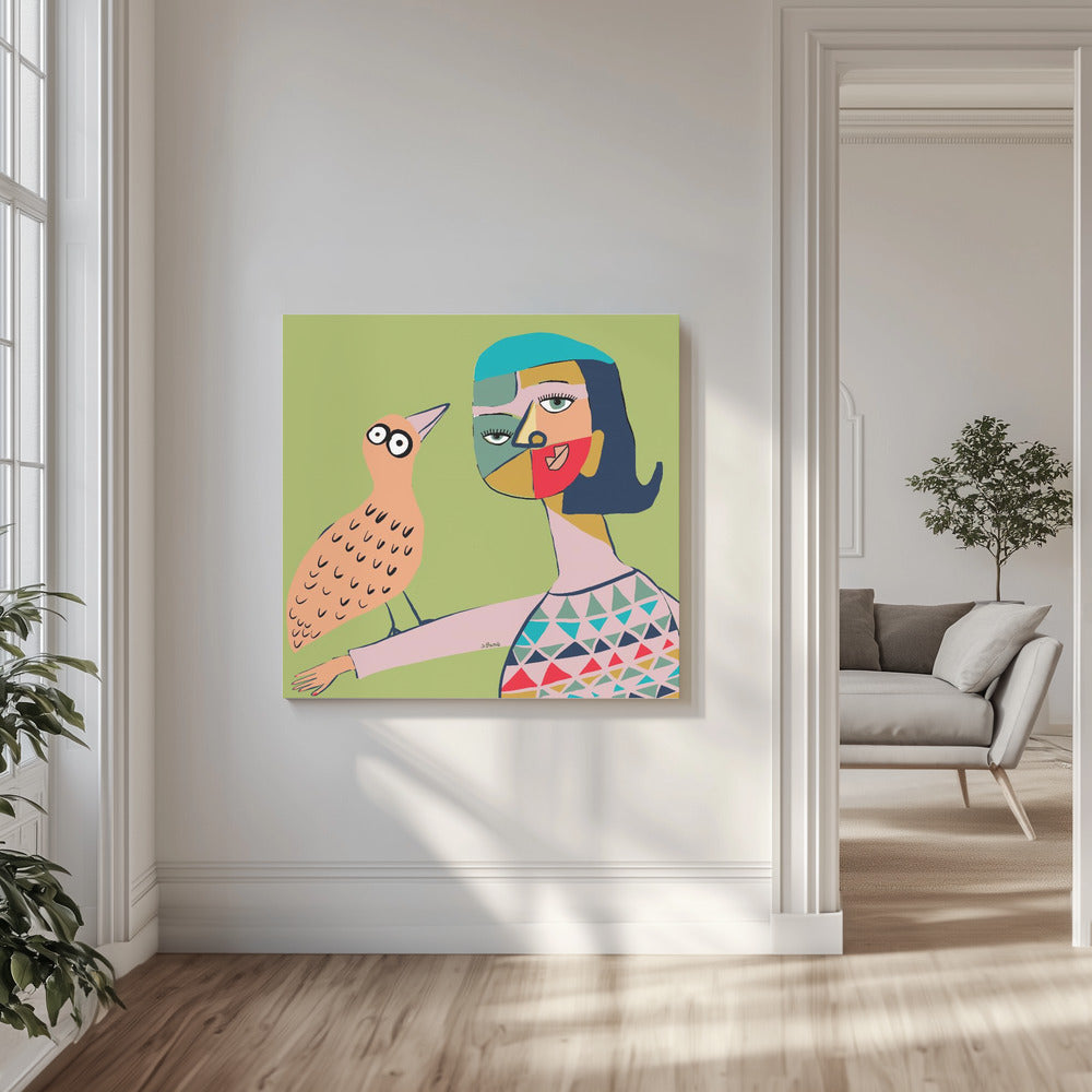 Dame mit Vogel | Leinwand