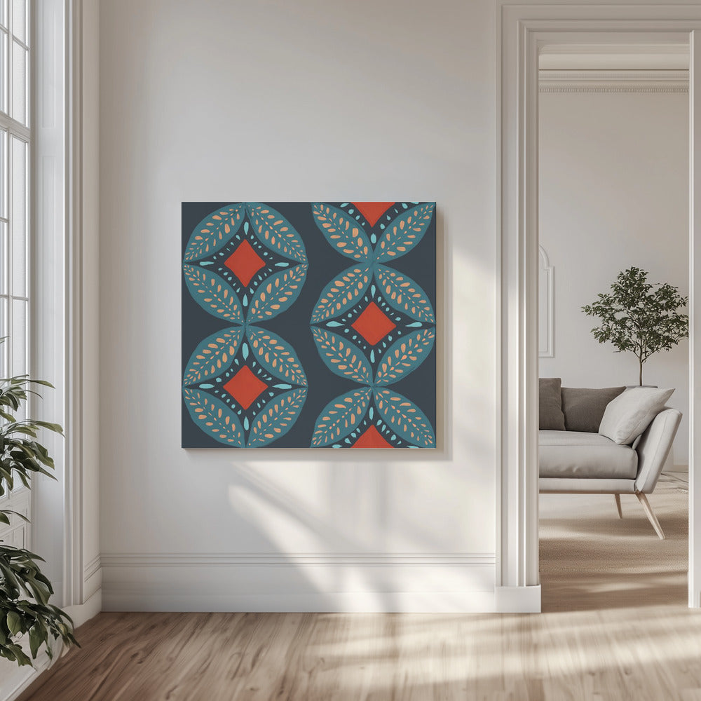 Geometrische Blätter Modernes Medaillon Mosaik | Leinwand
