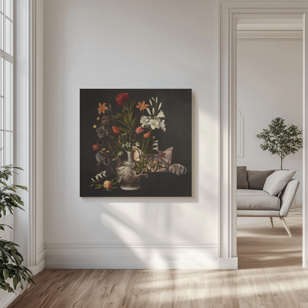 Vintage Vase mit leuchtenden Blumen | Leinwand