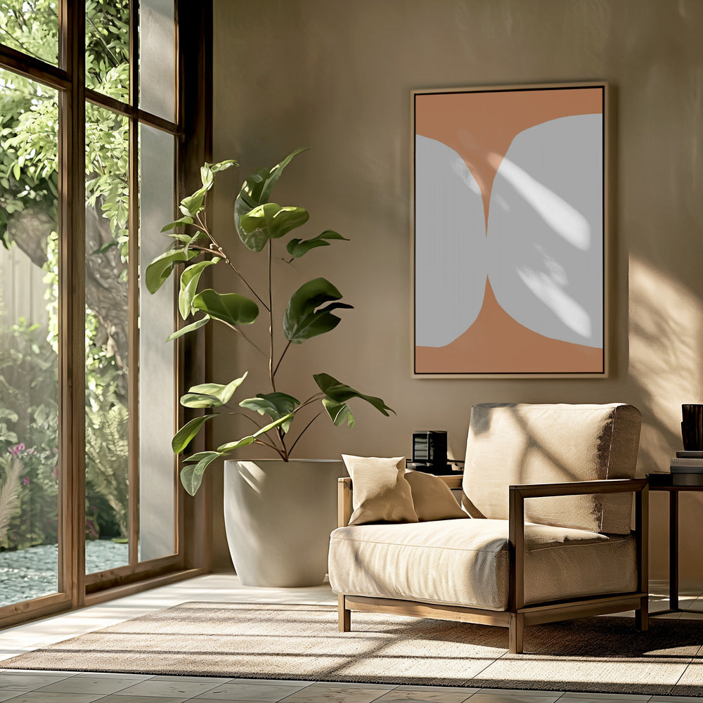 Geometrische weiße Formen auf orangefarbenem Hintergrund | Poster