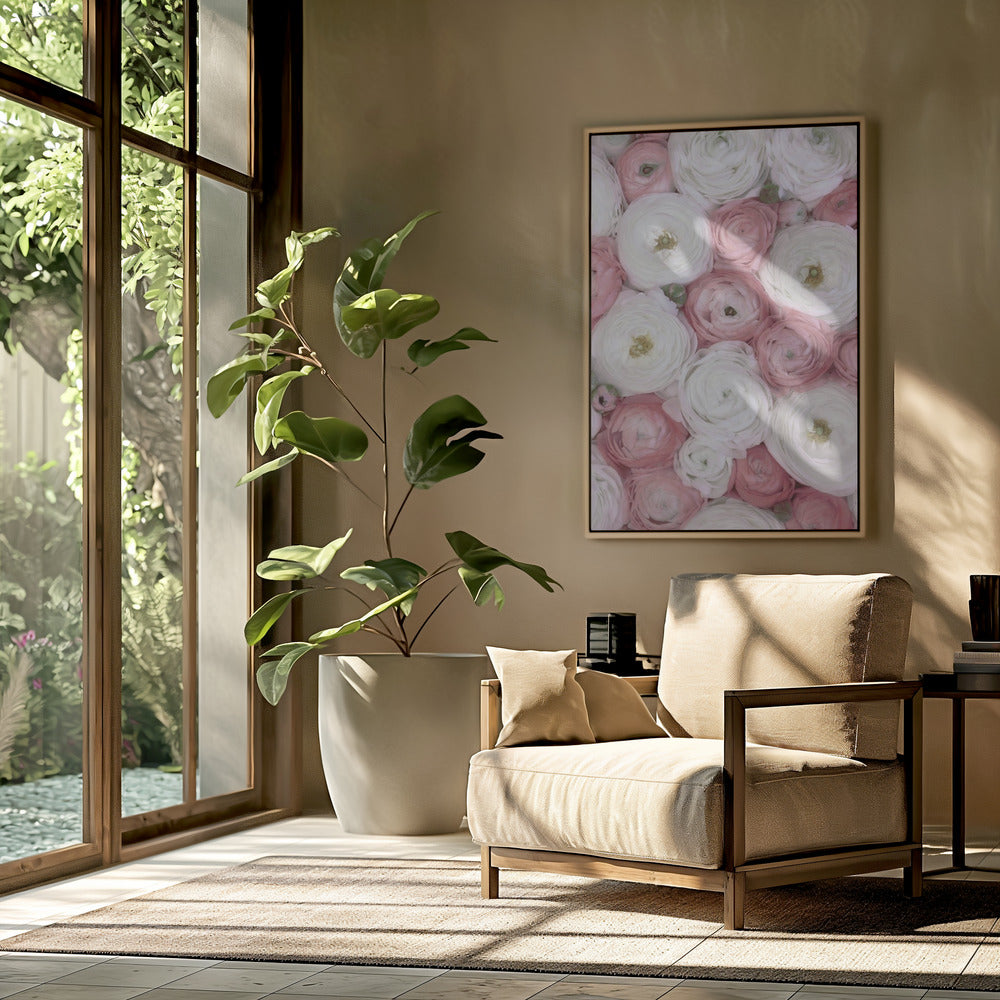 Verstreute Ranunkeln in gedecktem Rosa I | Poster