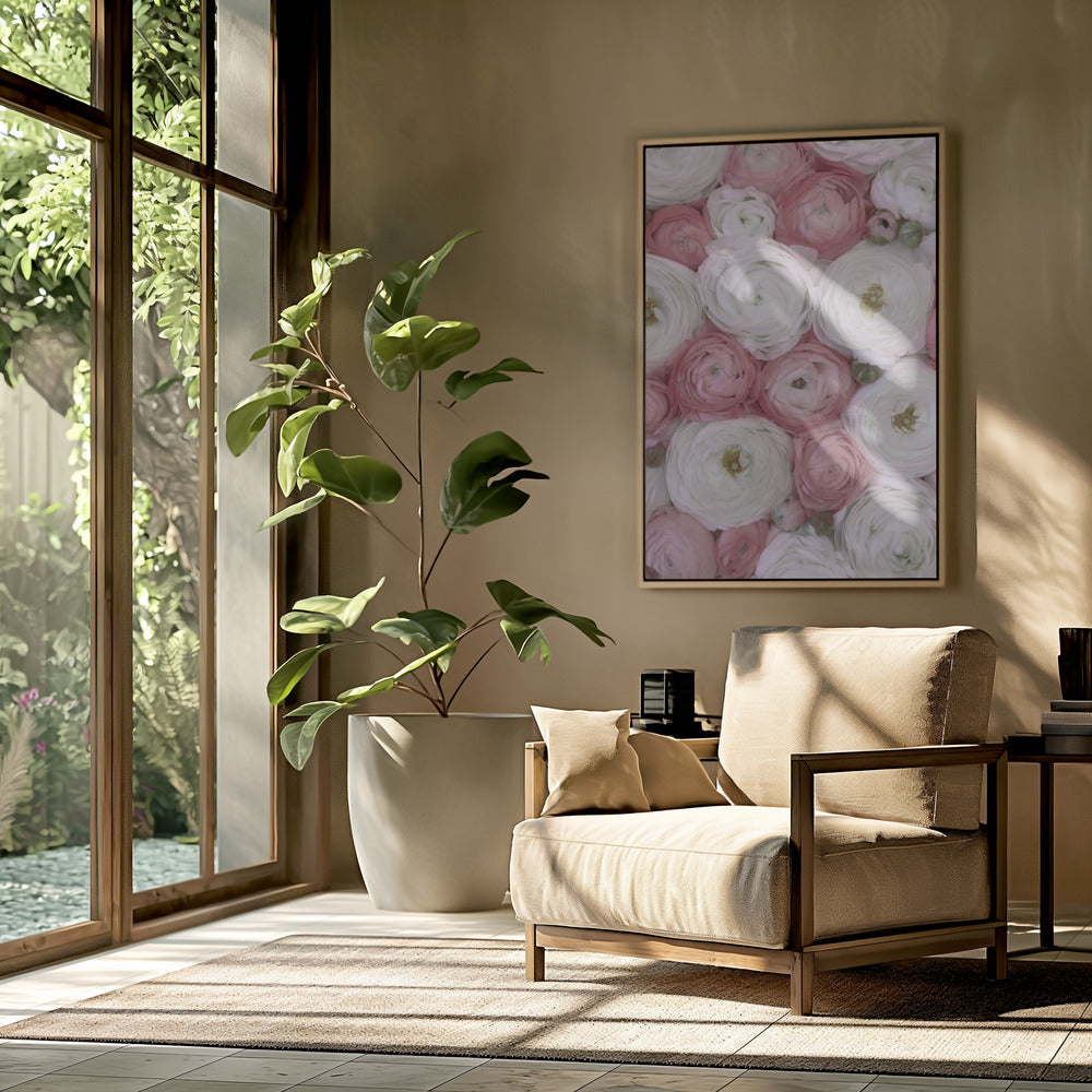 Verstreute Ranunkeln in gedecktem Rosa II | Poster