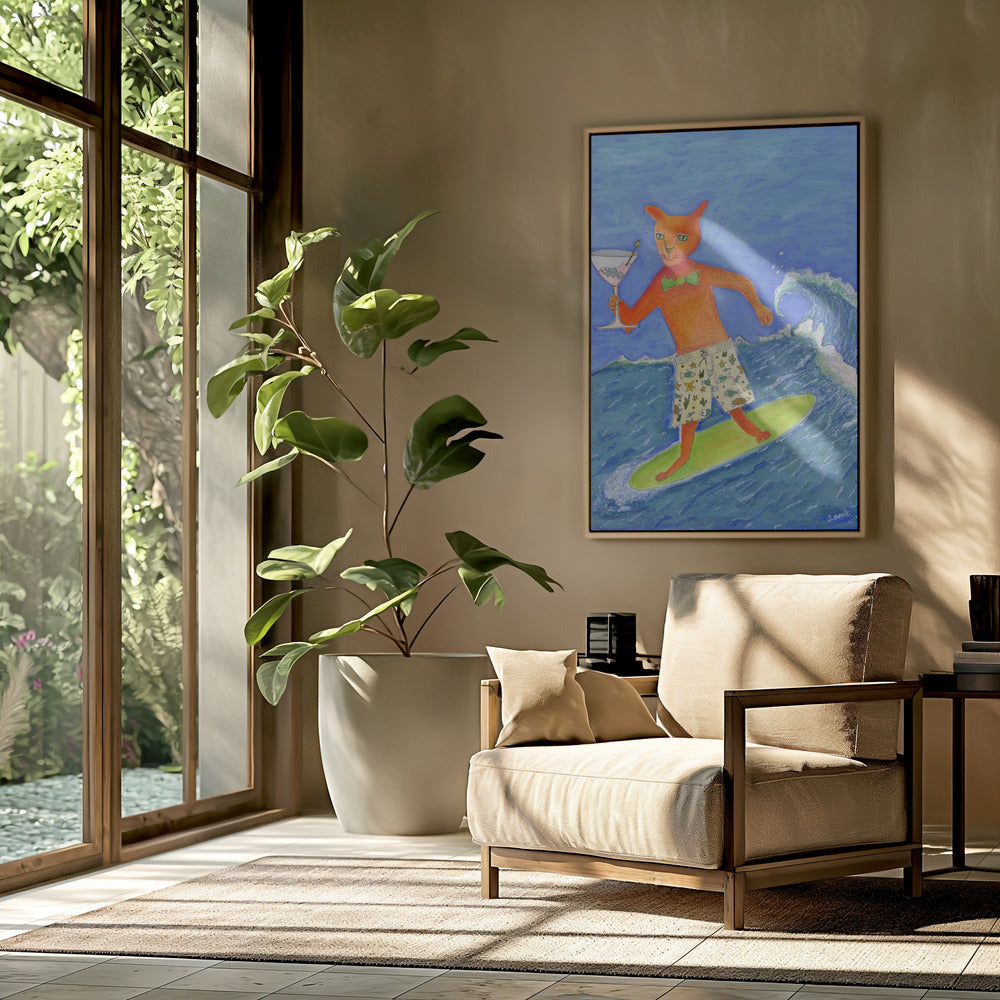 Surfing Cocktail Cat | Poster