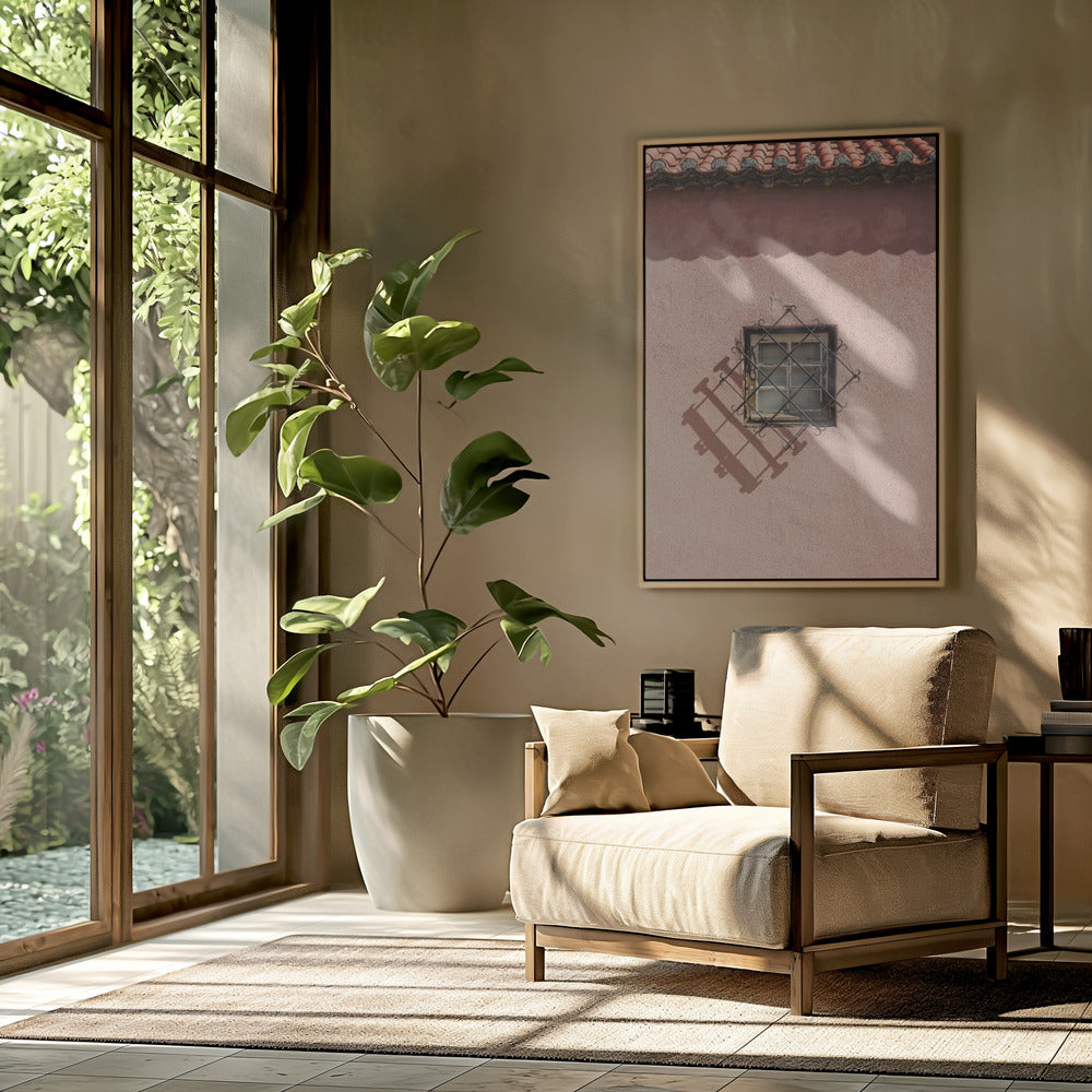 Rustikale rosa Wand mit Vintage-Fenster | Poster