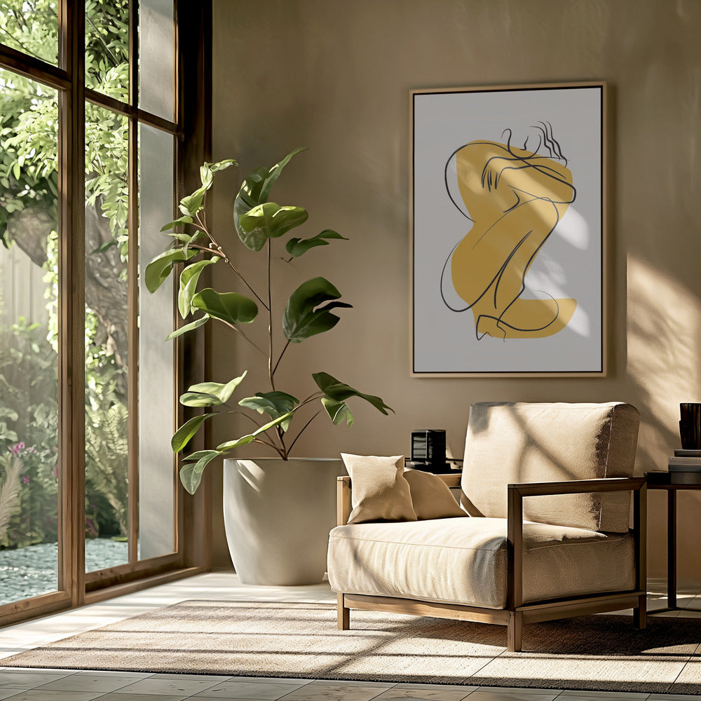 Selbstumarmung Akt in linearer Abstraktion | Poster