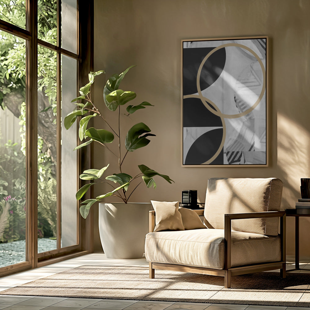 Black and White Stripes Gold Spheres No1 | Poster