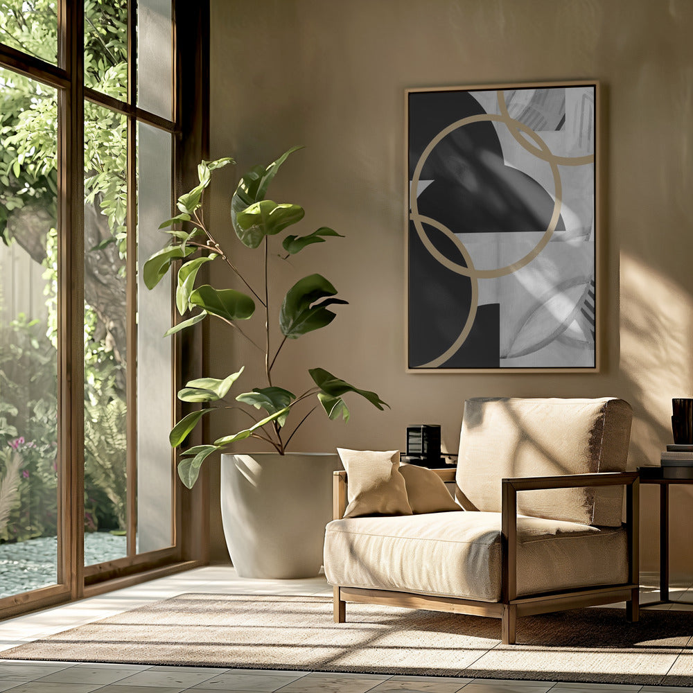 Black and White Stripes Gold Spheres No3 | Poster