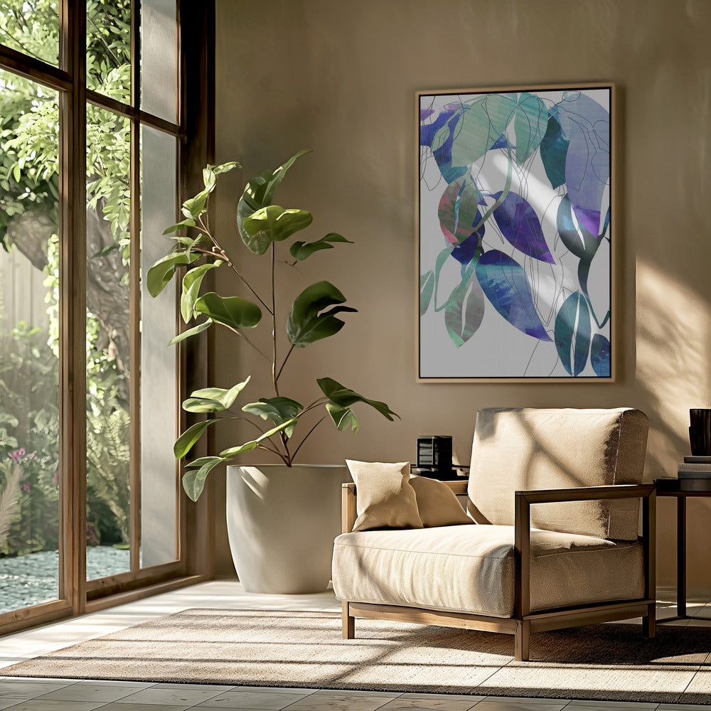 Botanische Blattdruckkunst in Marineblau 3 | Poster