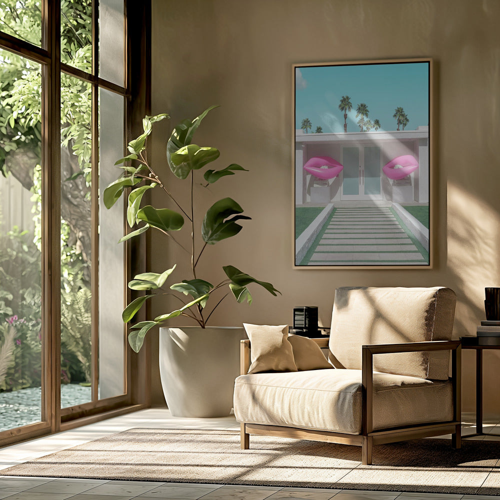 Mid-Century Modern House with Pink Lips | Poster