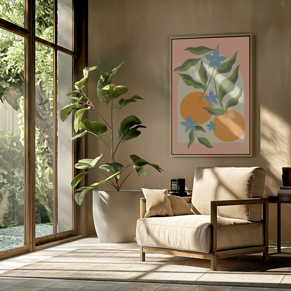 Orangenzweig mit Blüten | Poster