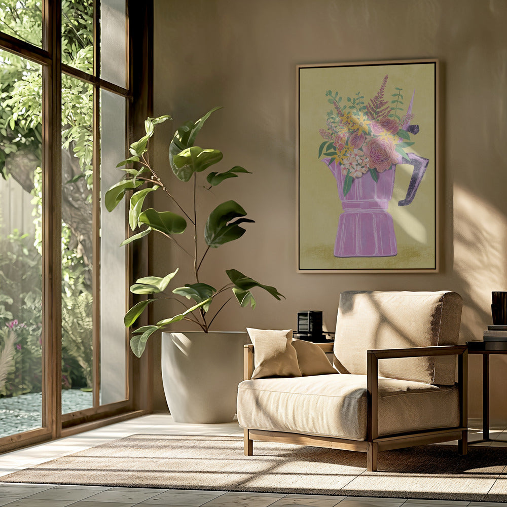 Espressomaschine mit Blumen | Poster