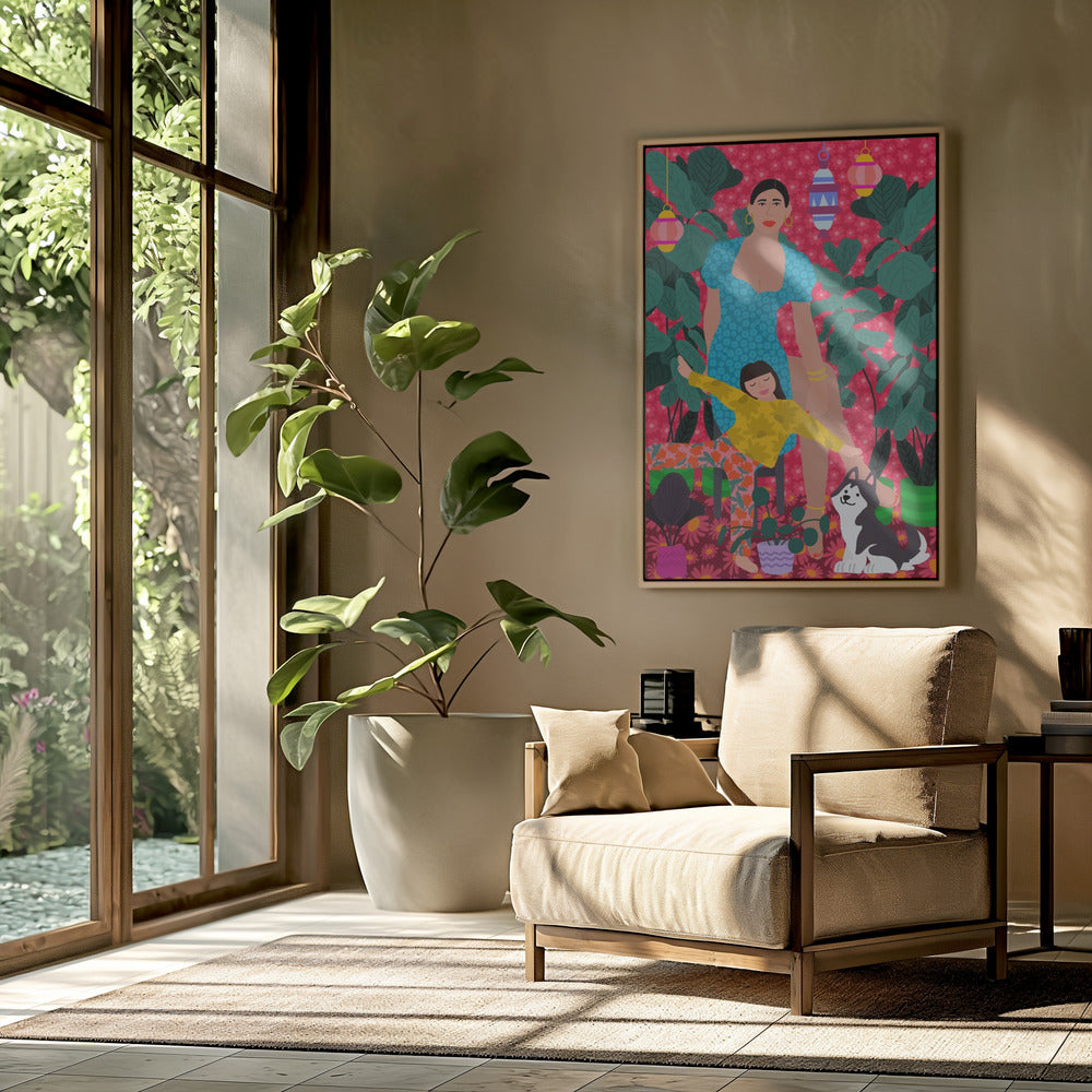 Frau und Kind im Garten | Poster