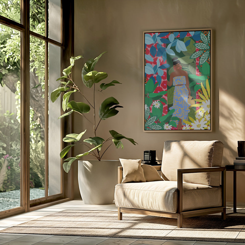 Frau in einem Kleid mit Blumen | Poster
