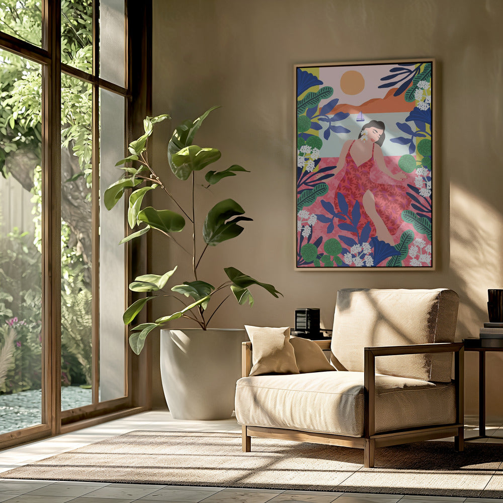 Blumen-Sonnenuntergang-Mädchen | Poster