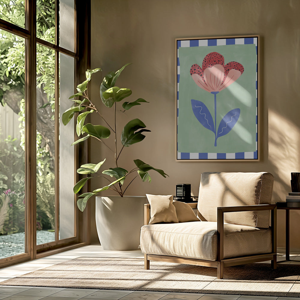 Stilisierte Blume mit roten Blütenblättern und schwarzen Punkten | Poster