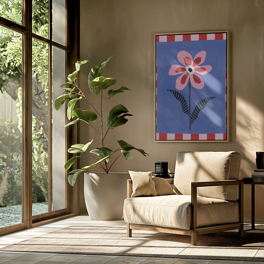 Blume mit rosa Blütenblättern und gestreiften Blättern | Poster