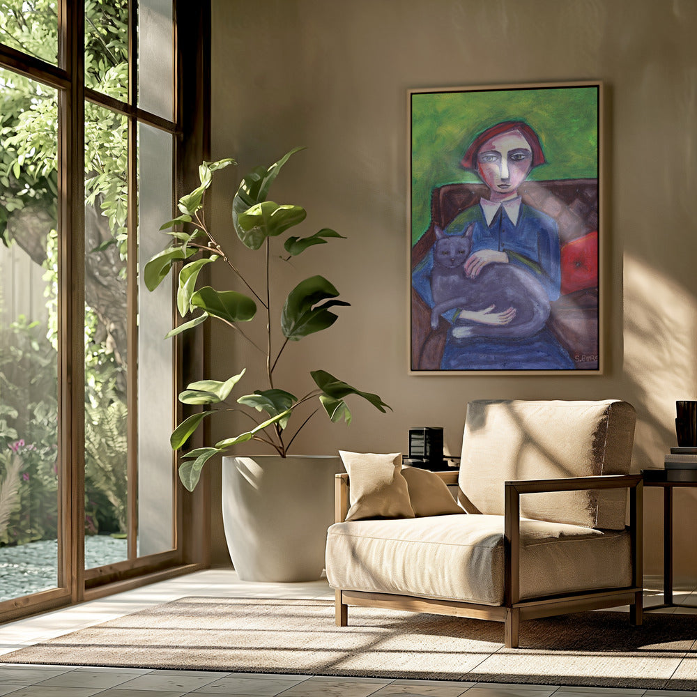 Dame auf der Couch mit Katze | Poster