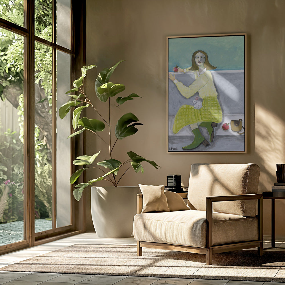 Die Dame und der Hase mit Apfel | Poster