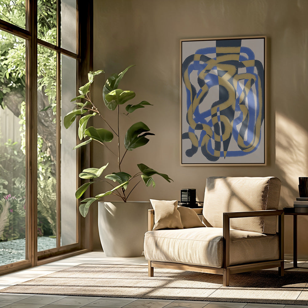 Abstraktes Liniendeko blau und gelb | Poster