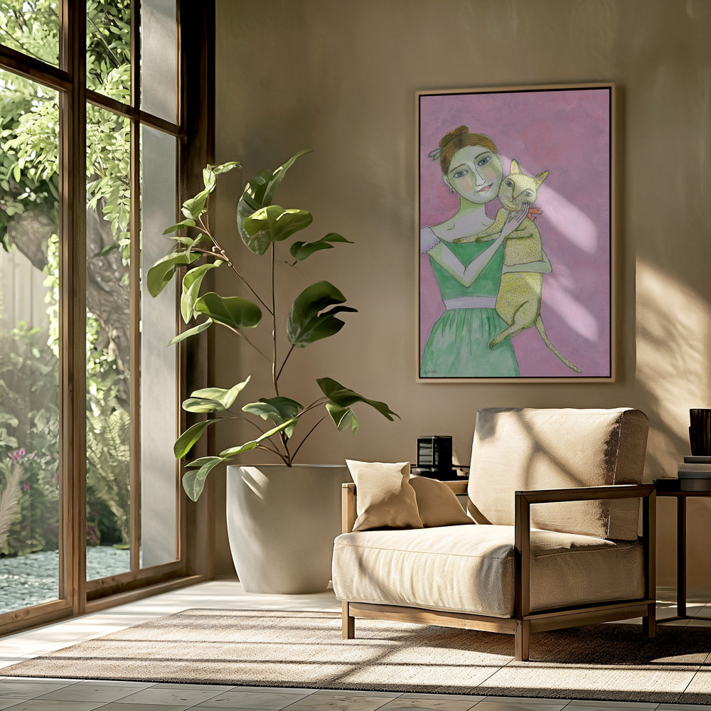 Dame mit gelber Katze | Poster