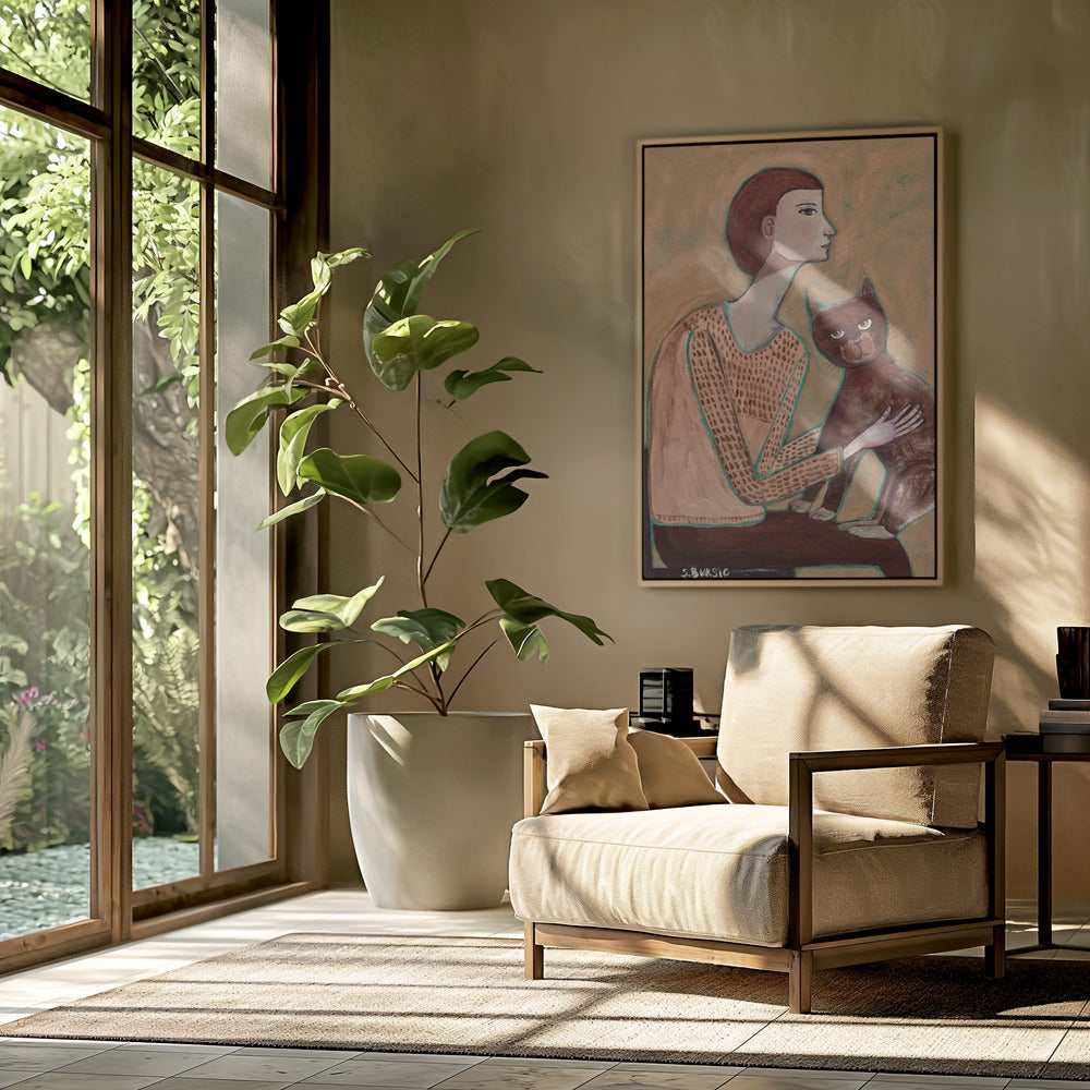 Frau mit Katze | Poster