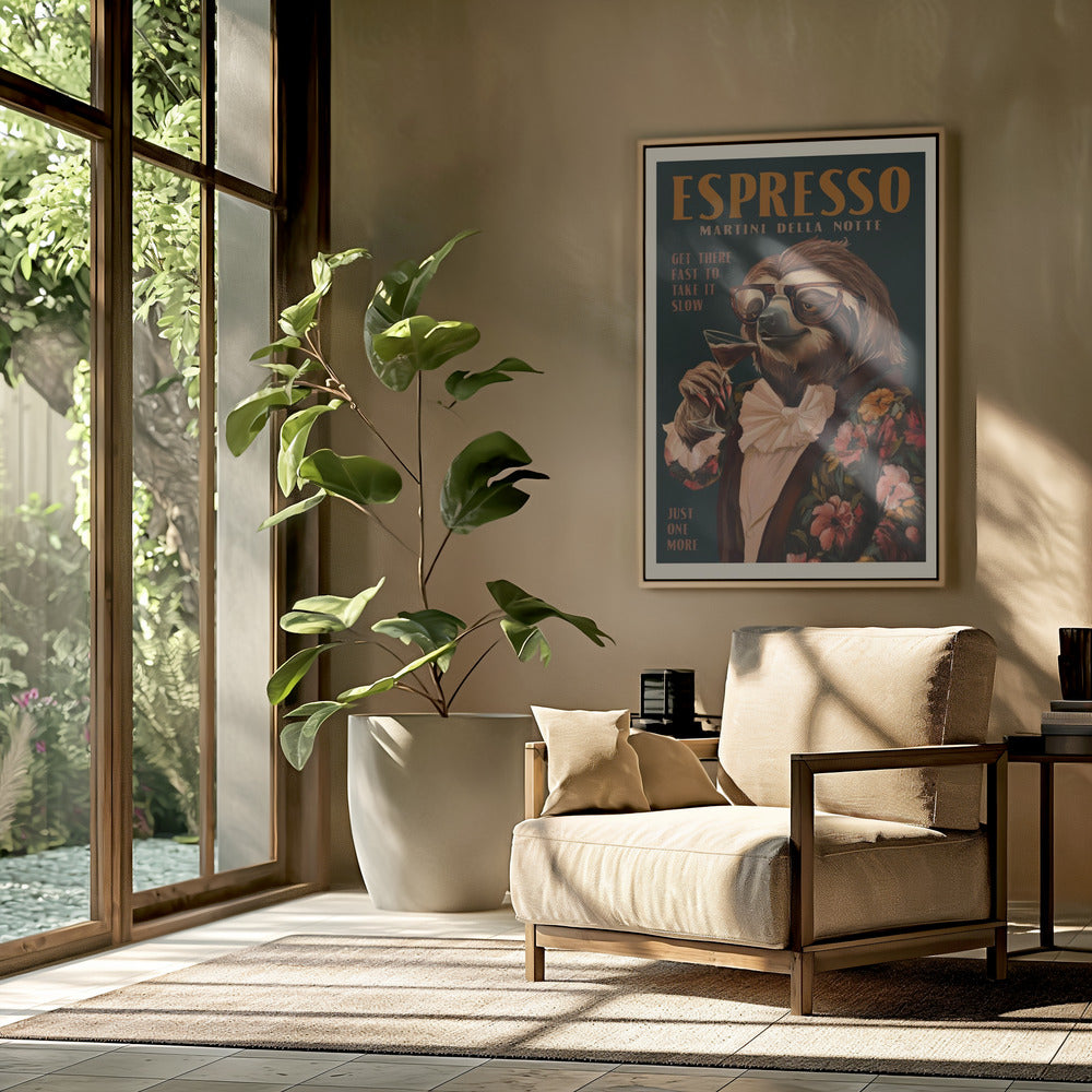 Art Deco Espresso Martini trinkendes Faultier | Poster