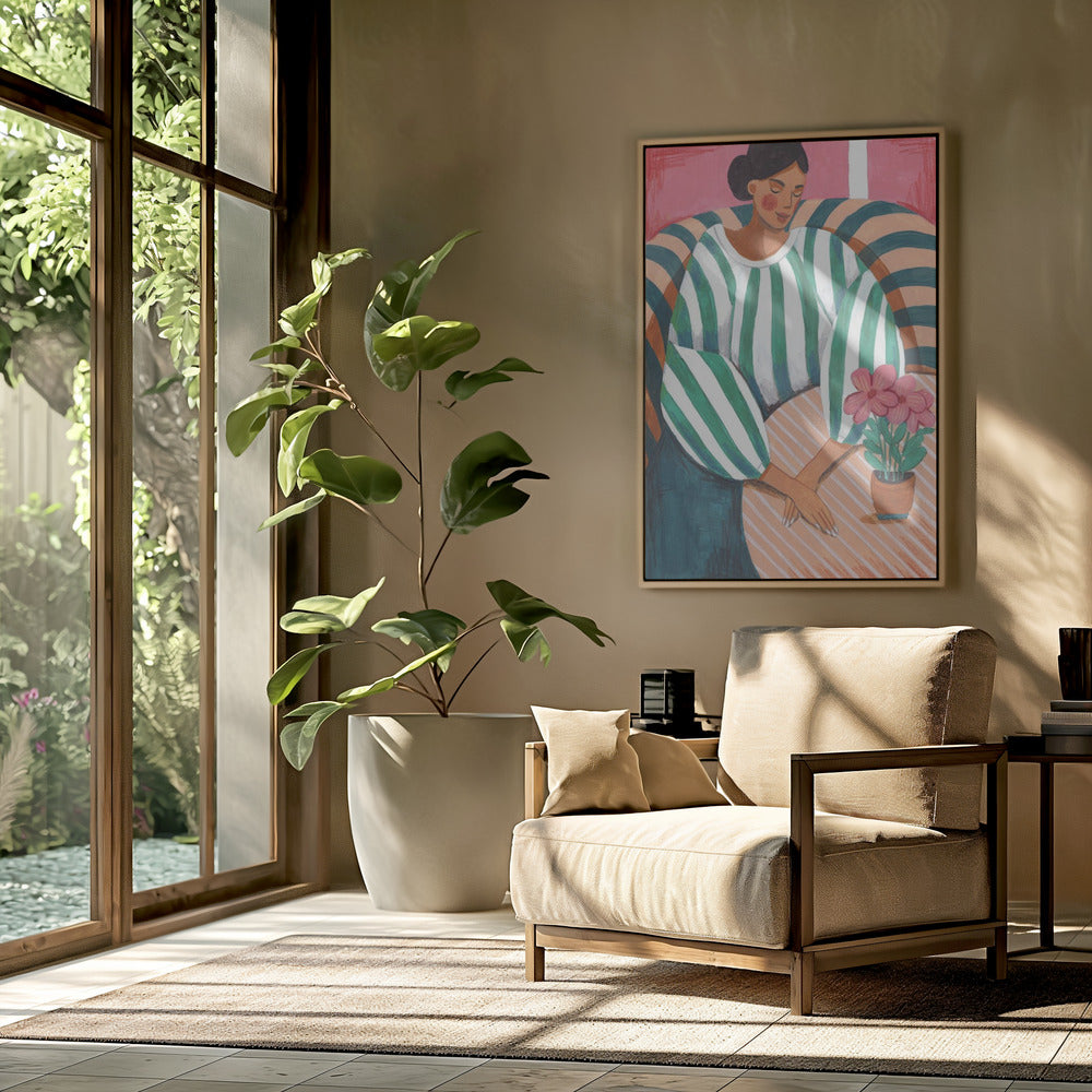 Woman in stripes in thought | Poster