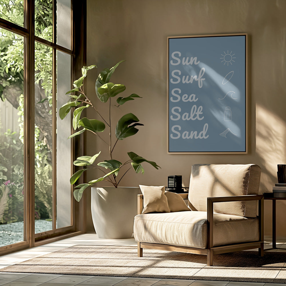 Sonne, Brandung, Meersalz, Sand, Dunkelblau | Poster